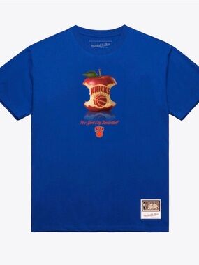 New York Knicks Mitchell & Ness Court Apple T-Shirt Blue Large